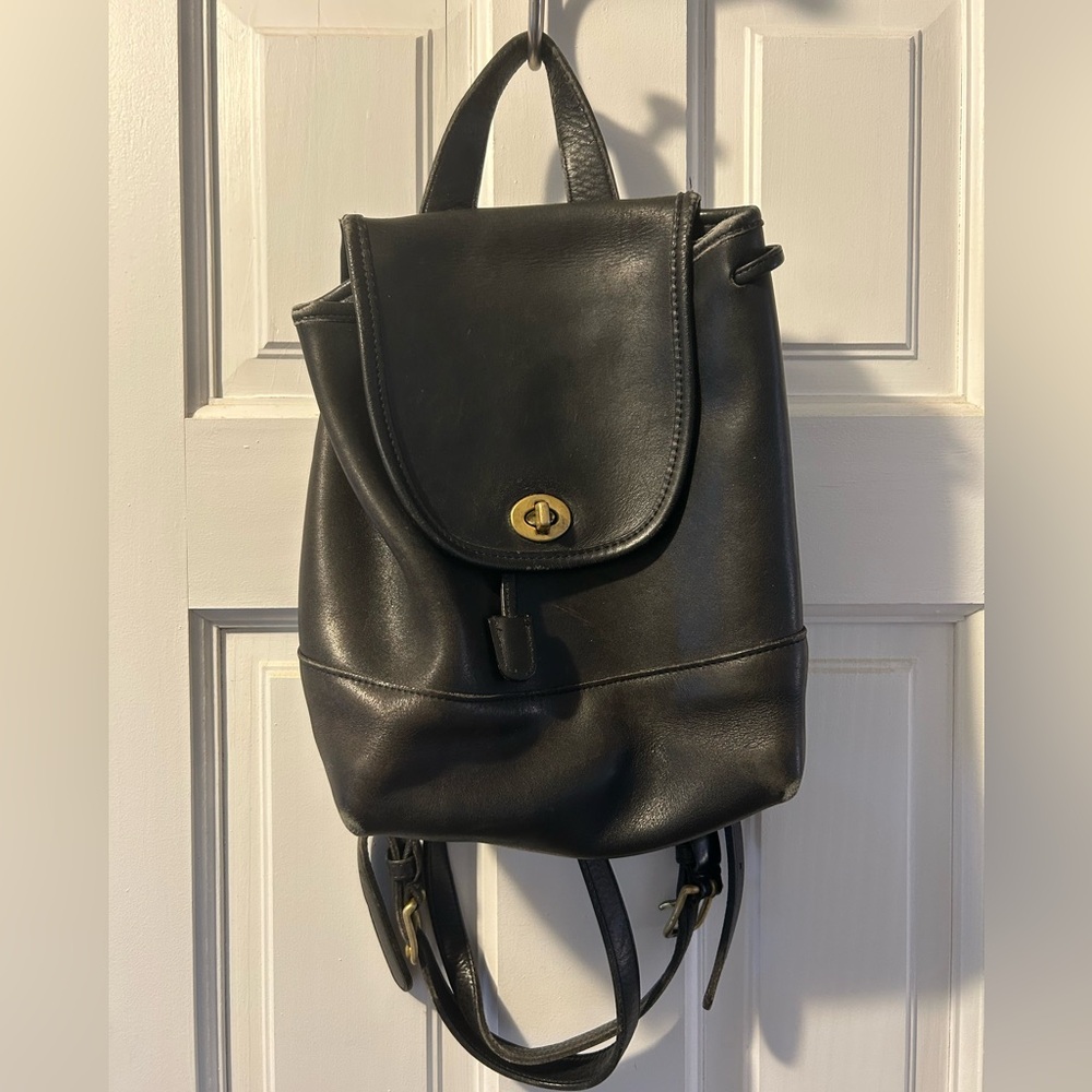 Vintage Coach Black Leather Backpack bag
